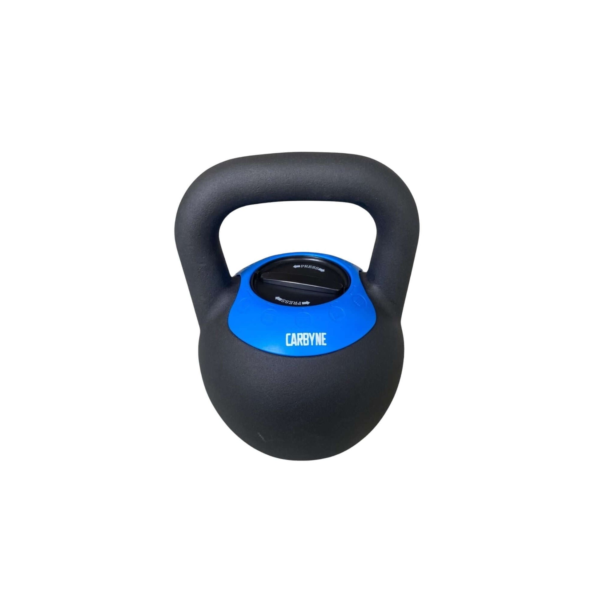 CARBYNE adjustable kettlebell for home gym, 16kg to 24kg, versatile gym equipment for personalized workouts.