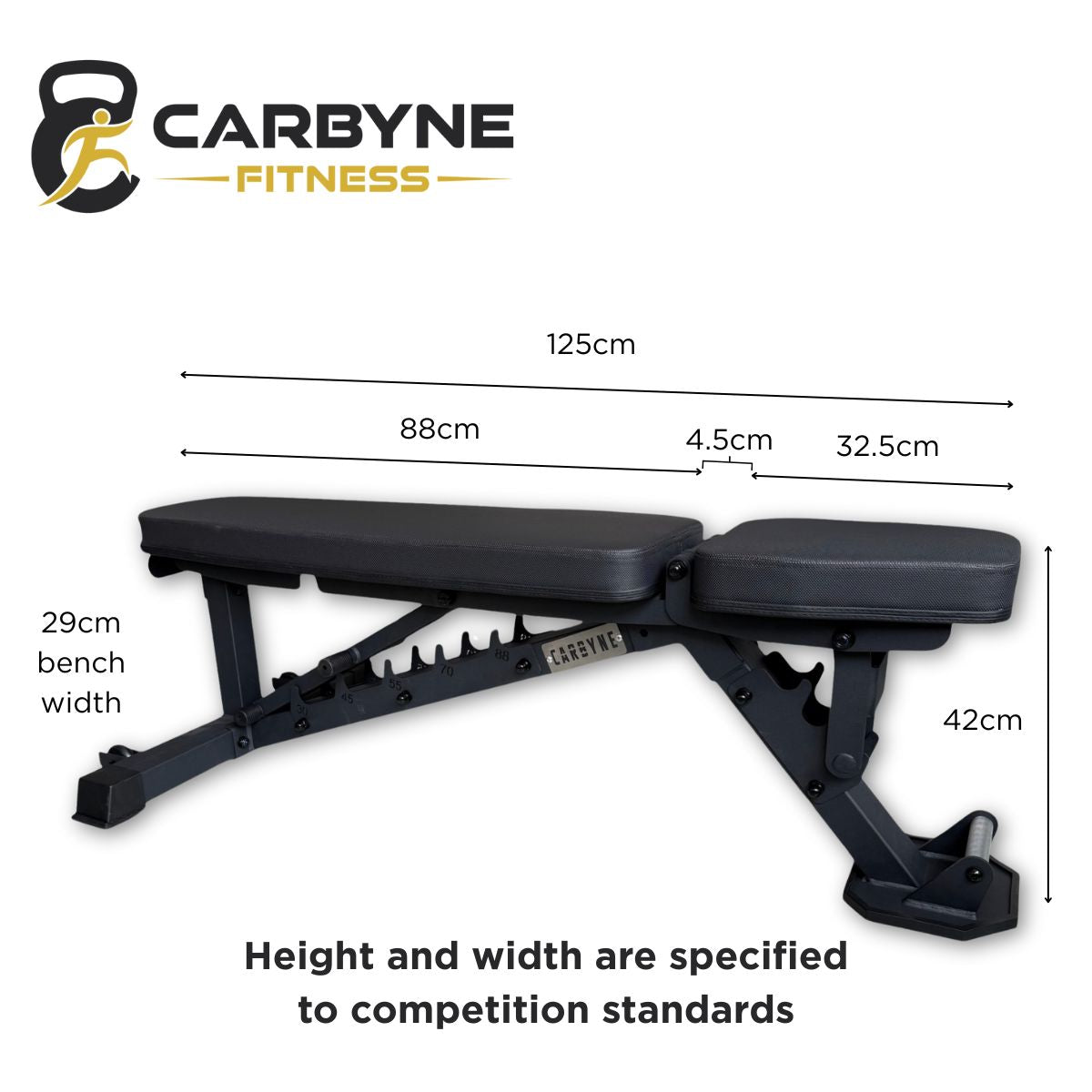 CARBYNE 30KG Commercial Bench dimensions on a gym equipment layout, ideal for home workouts in Singapore.