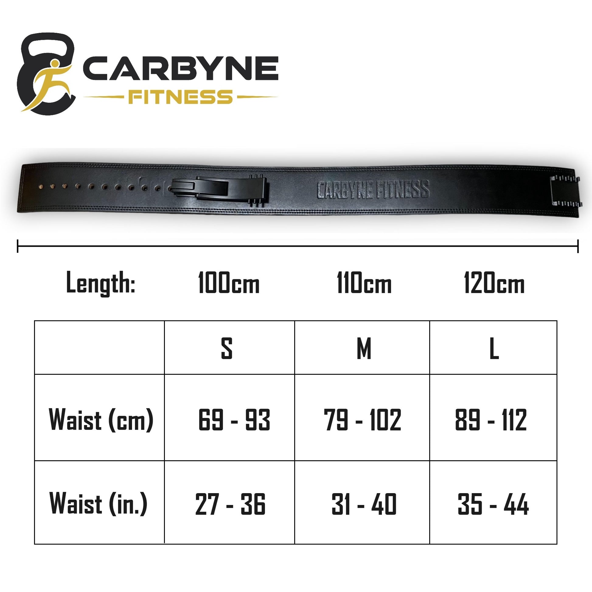 CARBYNE Adjustable Lever Weight Belt length chart