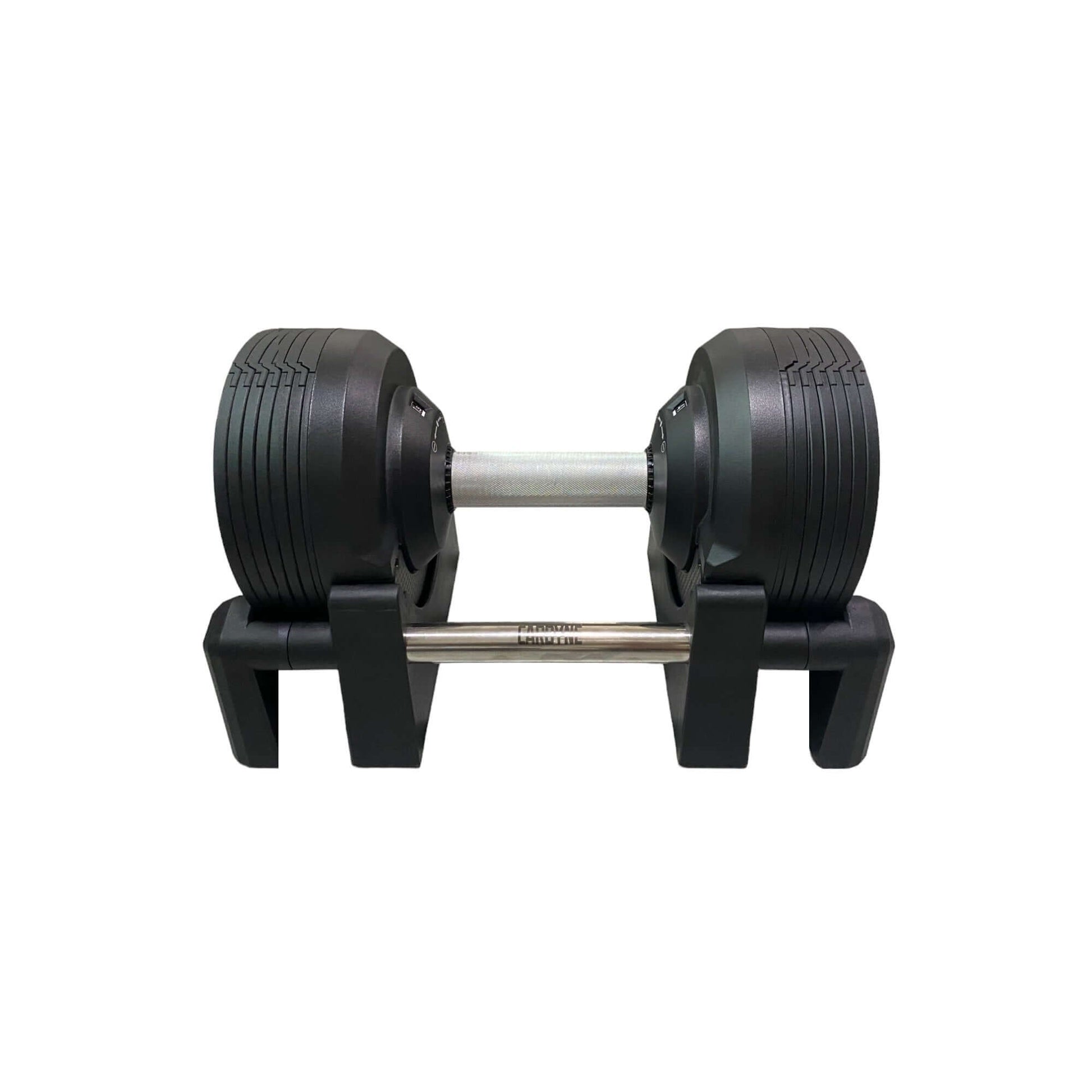 CARBYNE 415 Black adjustable dumbbell for home gym workouts, ranges from 4kg to 41.5kg, gym equipment for seamless exercise transitions.