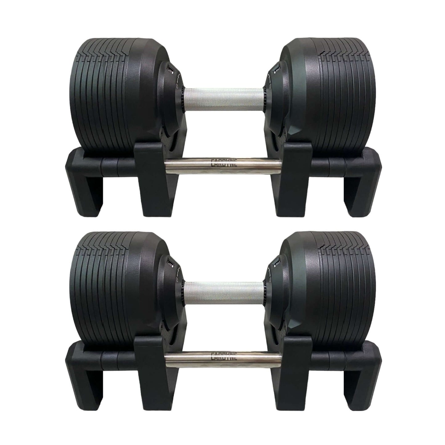 CARBYNE 415 Black Adjustable Dumbbells for home gym workouts, featuring a sleek design and weight range from 4kg to 41.5kg.