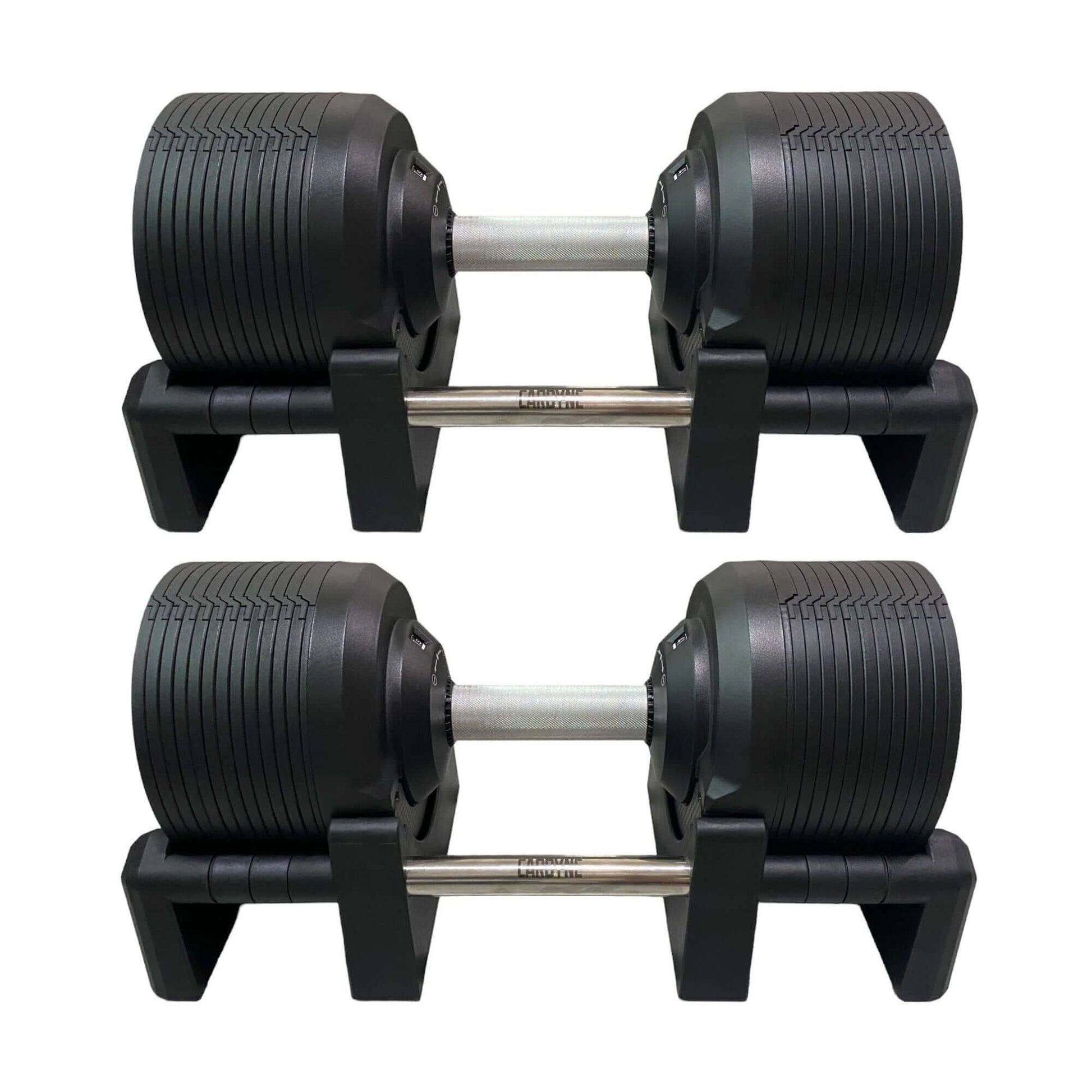 CARBYNE 415 Black Adjustable Dumbbells, gym equipment for home workouts, ranging from 4kg to 41.5kg, sleek and durable design.