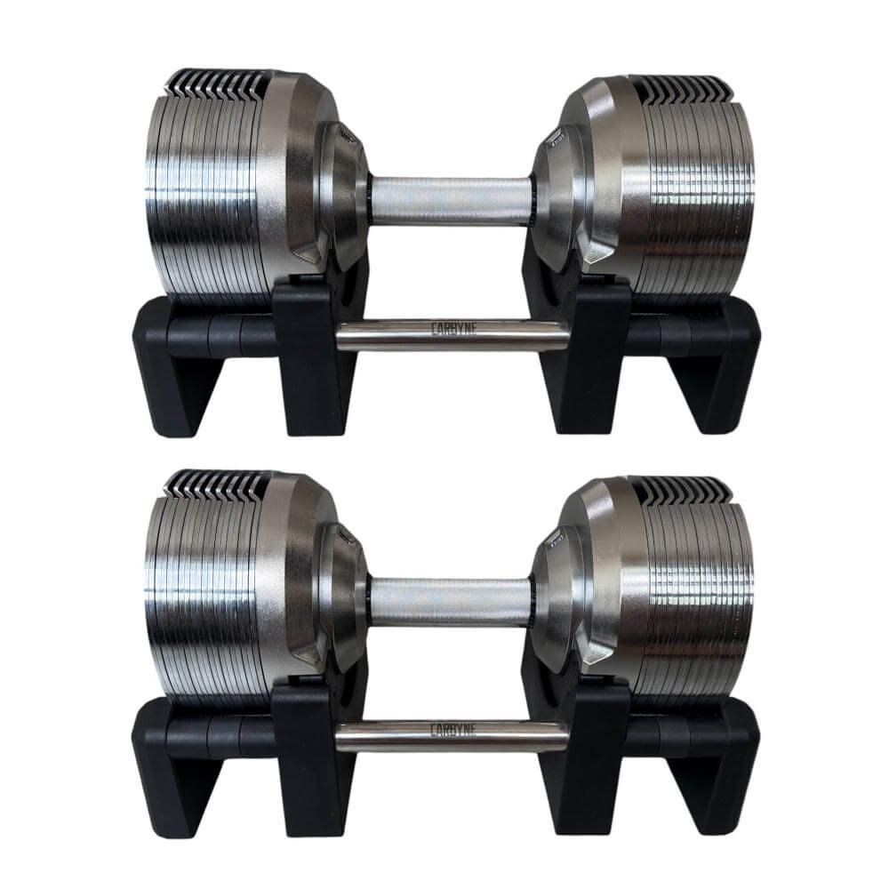CARBYNE 415 adjustable dumbbells for home gym workouts, sleek and durable design, versatile gym equipment from 4kg to 41.5kg.