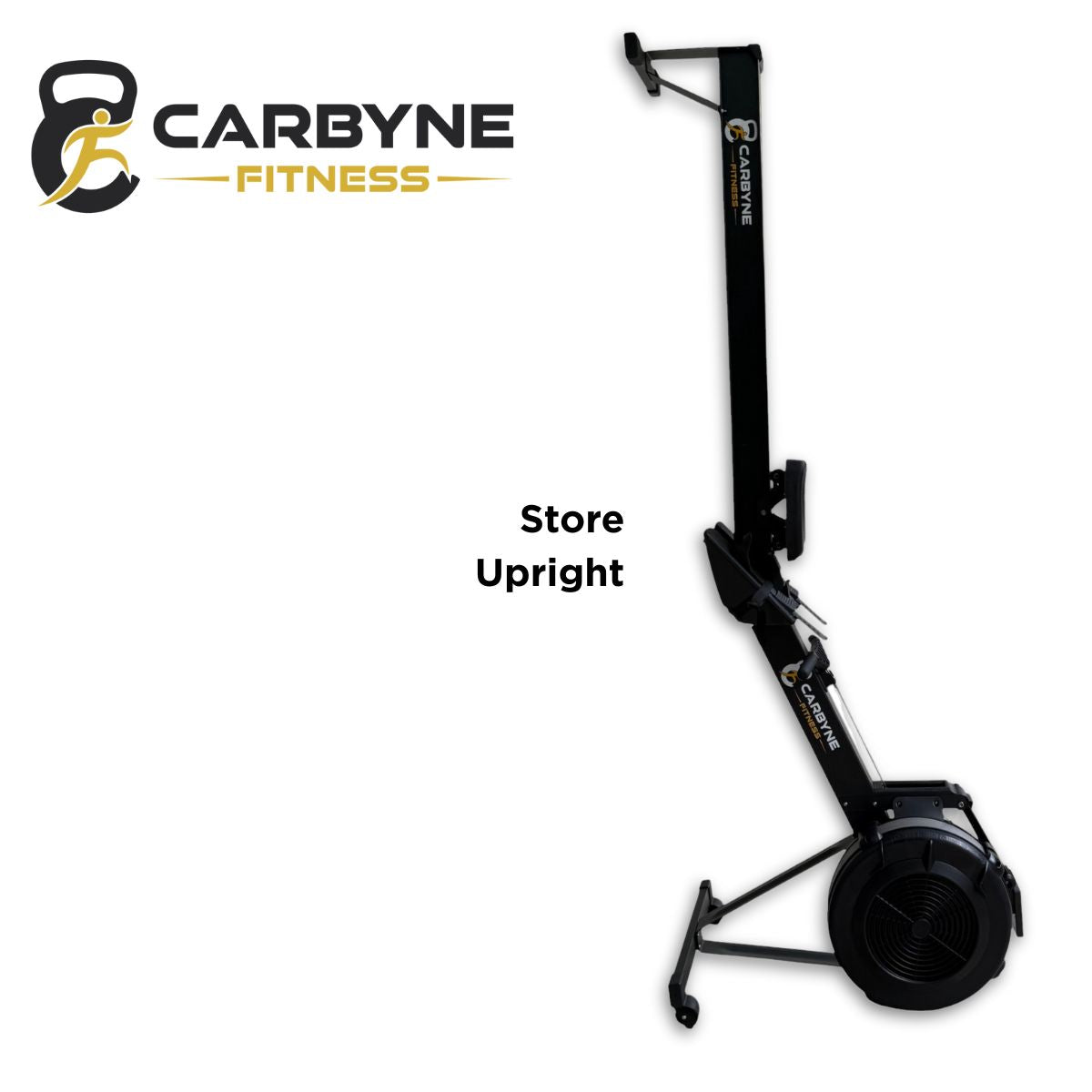 CARBYNE Rowing Machine displayed upright, ideal for home gym storage in Singapore.