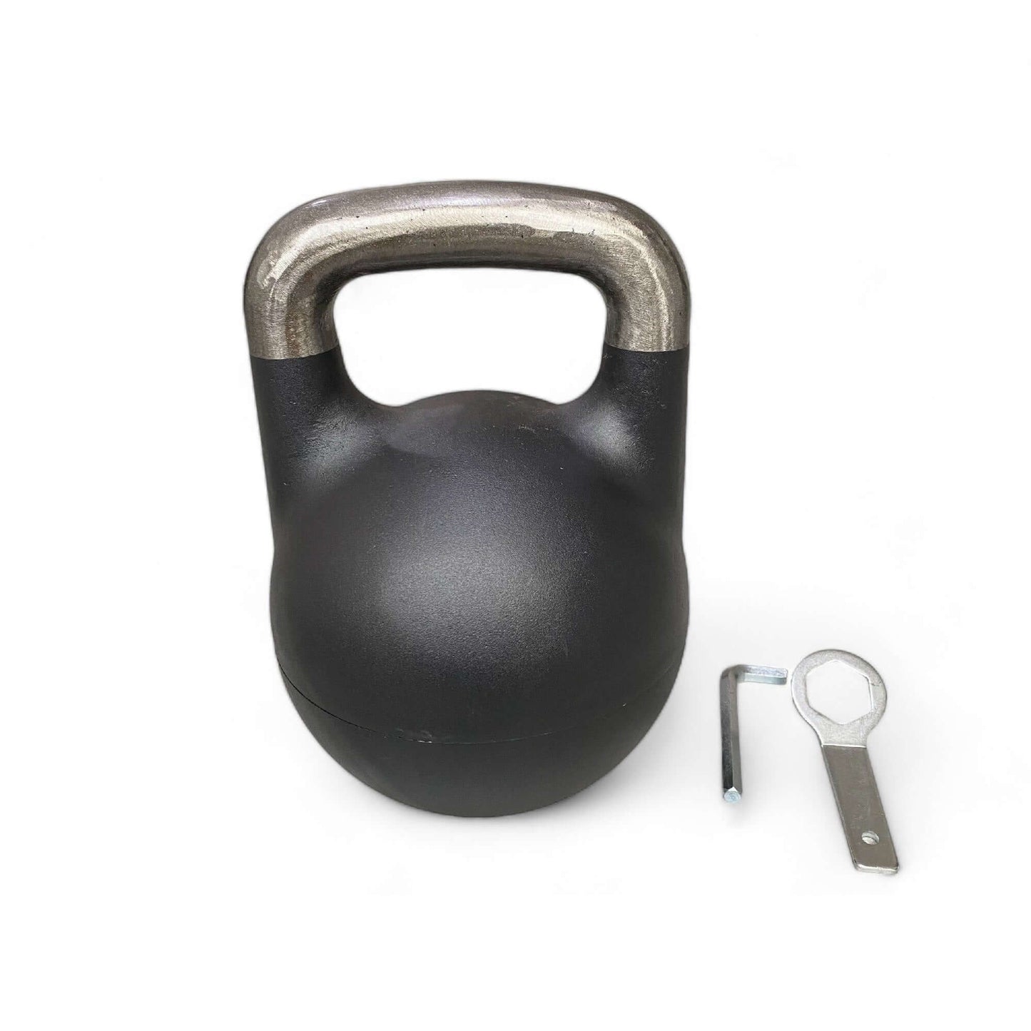 Adjustable competition kettlebell with tools for home gym workouts.