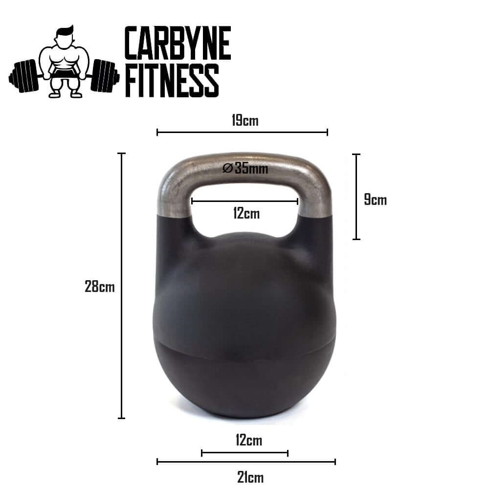 CARBYNE 32KG adjustable competition kettlebell with dimensions for home gym equipment.