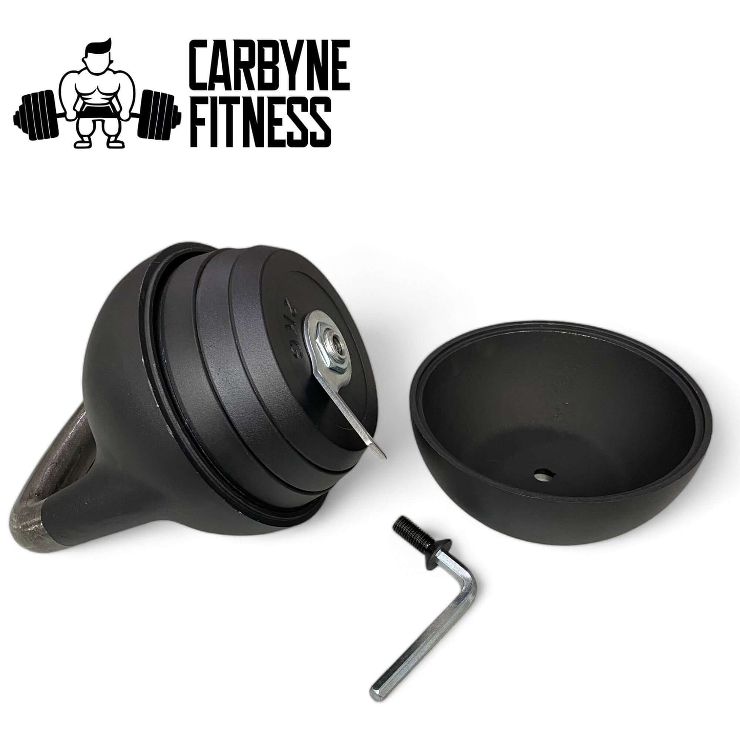 CARBYNE adjustable competition kettlebell parts with brand logo, perfect for home gym equipment.