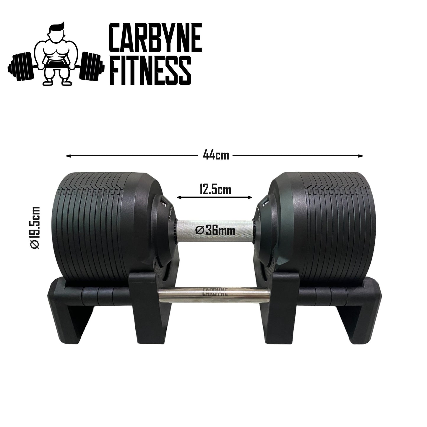 CARBYNE 415 Black Adjustable Dumbbell (1.5kg increments, from 4kg to 41.5kg)