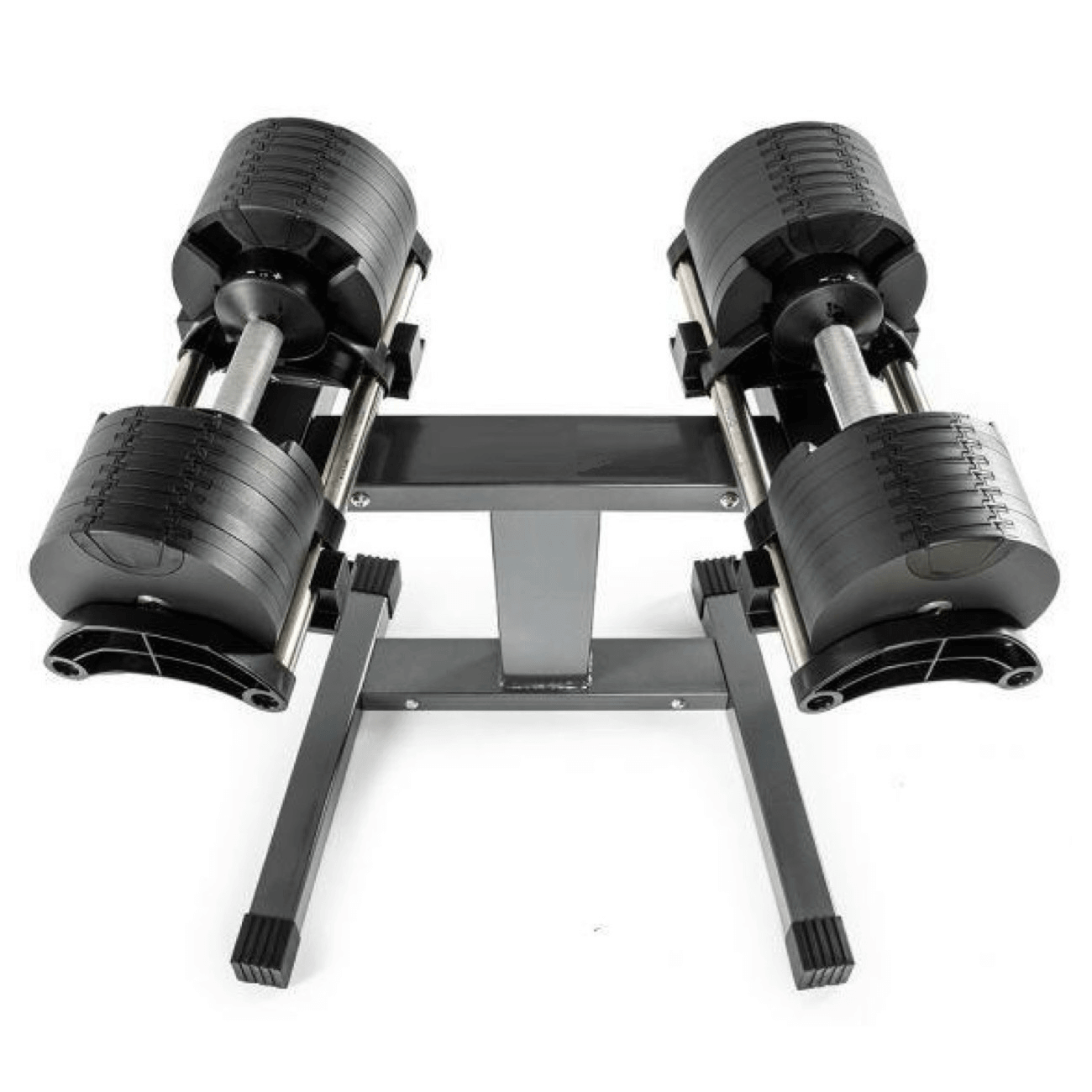 Adjustable 36KG dumbbells on stand for home gym workouts, essential gym equipment for space-saving weightlifting.