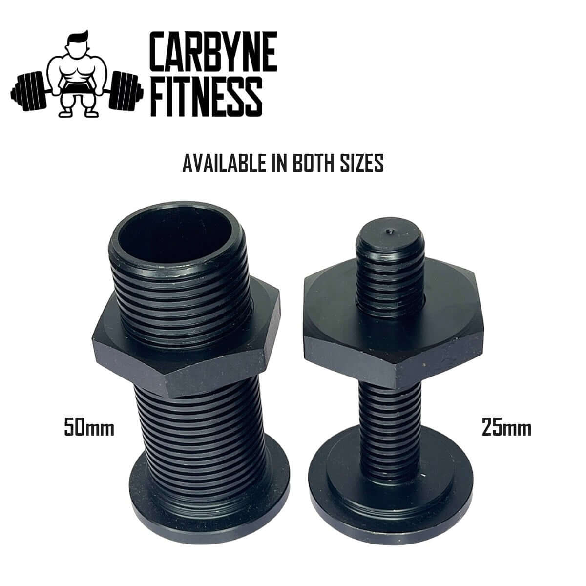 CARBYNE Fitness adapters in 50mm and 25mm sizes, perfect for enhancing your adjustable gym equipment, dumbbells, and kettlebells.